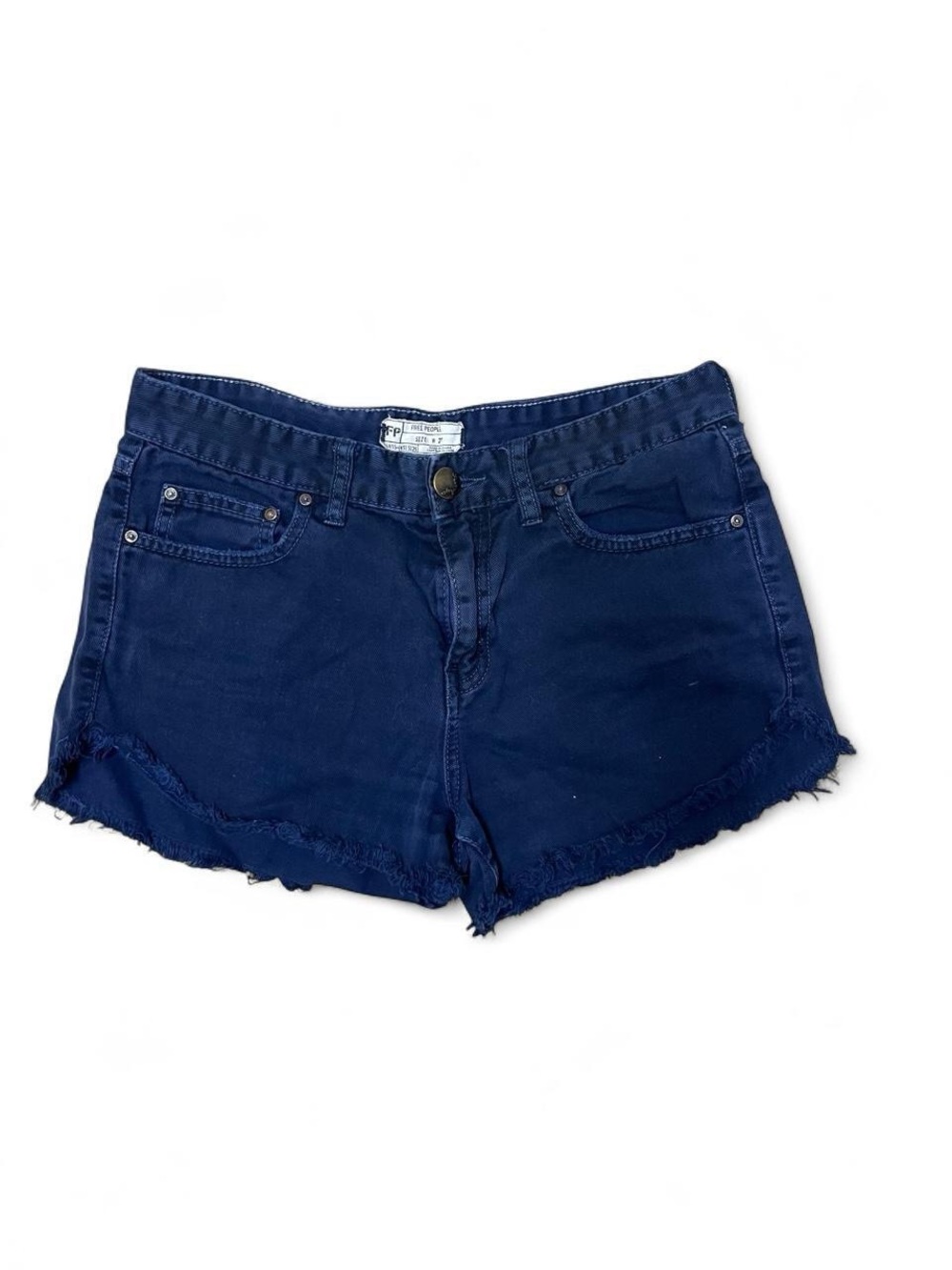 Free People Dark Navy Frayed Hem Denim Shorts